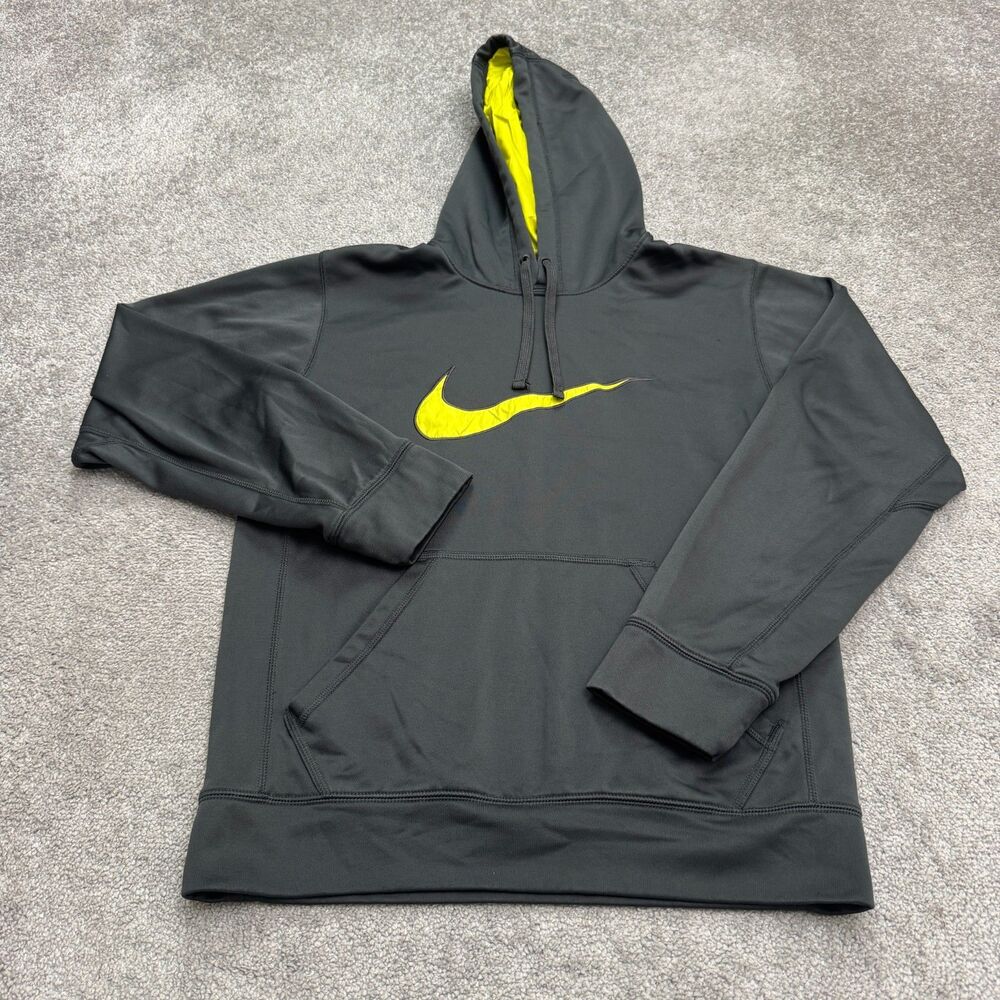 Nike Therma Fit Tech Fleece Hoodie Sweatshirt Mens Small Black Yellow Activewear